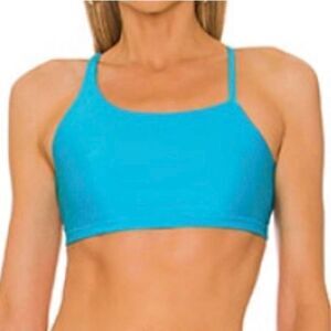 NWOT Superdown Blue Asymmetrical Strappy Back Bralette Crop Top Size Small